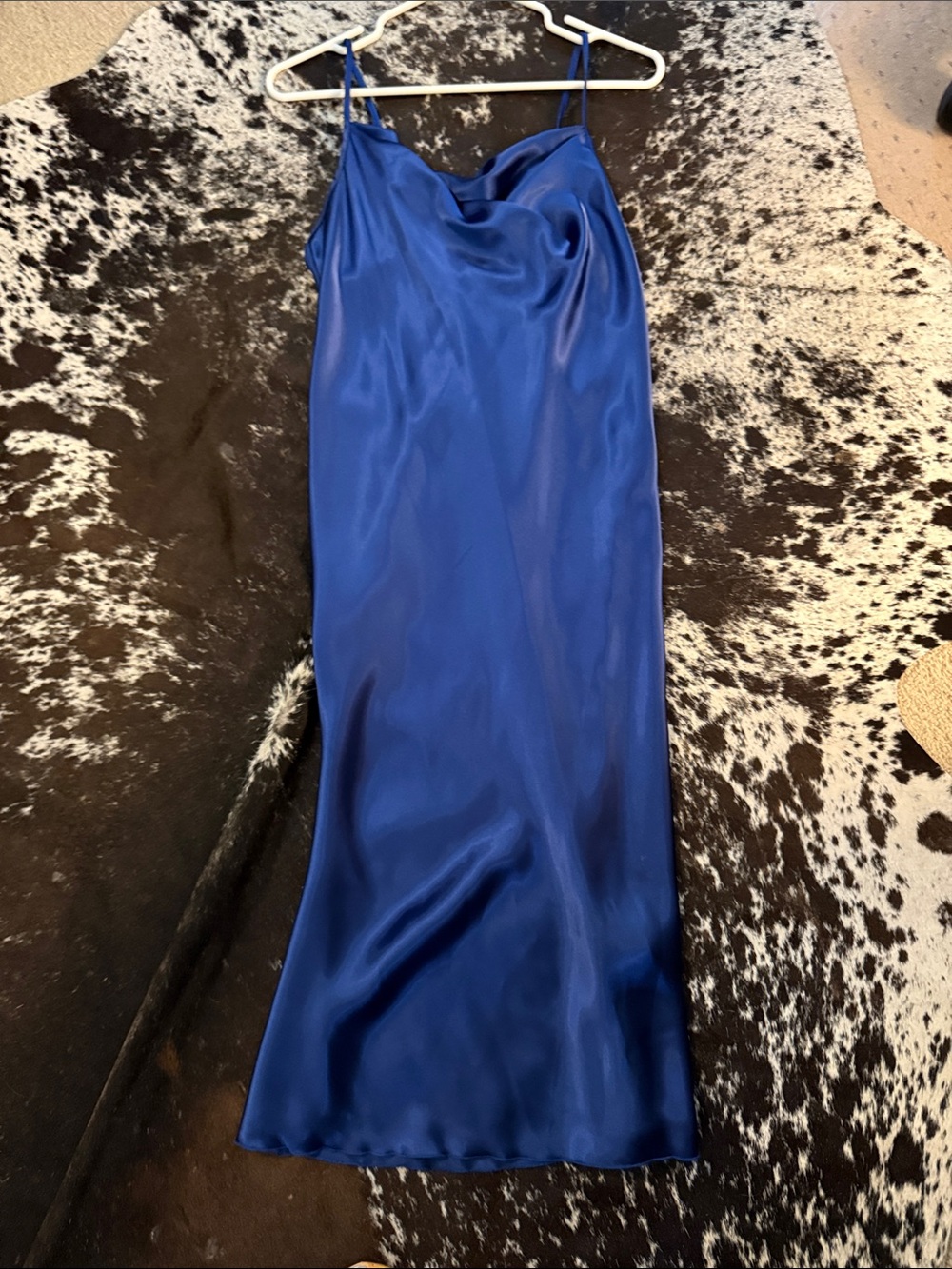 Bebe Satin Cowl Neck Slip Dress in Royal Blue